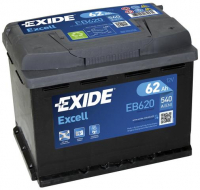 EXIDE Excell EB620 / 12V, 62Ah, 540A / 242x175x190 - +