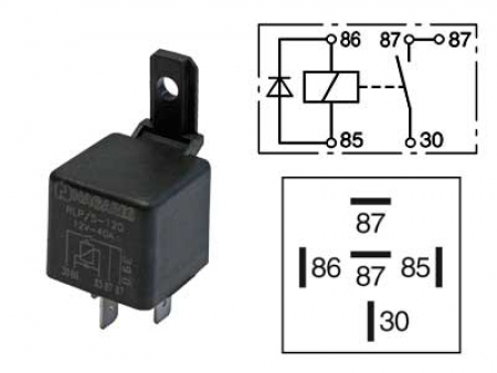 RELE 12V 40A 5-Napainen. DIODI, 2x87 NAVAT
