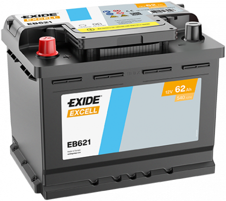 EXIDE Excell EB621 / 12V, 62Ah, 540A / 242x175x190 + -