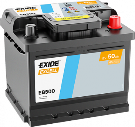 EXIDE Excell EB500 / 12V, 50Ah, 450A / 207x175x190 - +