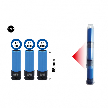 KS TOOLS 1/2" alumiinivanteiden voimahylsy kestävä, pitkä, 17 mm 3x 515.1073